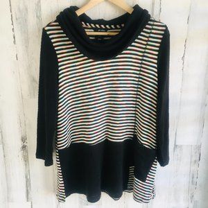 NWOT Ali Miles Knit Tunic Top Black Multicolor Stripes